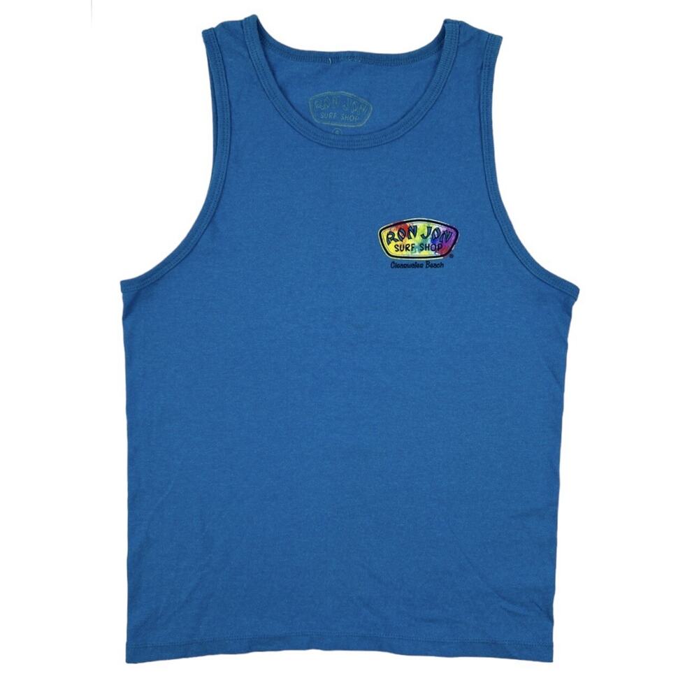 Ron Jon Surf Shop Tank Top Youth Small Clearwater Florida Logo Blue Surf Board